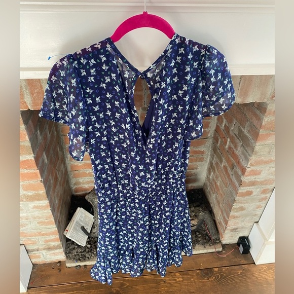 Mi Ami XS Blue Flutter Mini Dress Floral Pattern Very Cute Spring - Picture 4 of 5